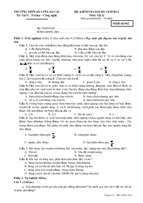 Đề 1 kiểm tra bài số 1 khối 12 môn Vật lý thời gian làm bài 45 phút